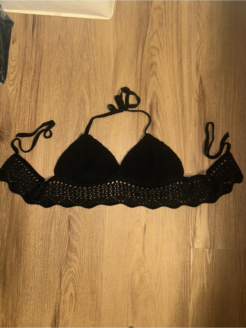 Black Crochet Bralette Halter Top - Women’s Tops